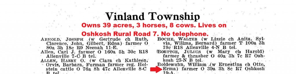 From the 1920 Viland director, William Boldewahn owns 30 acres, 3 horses and 8 cows. No telephone.